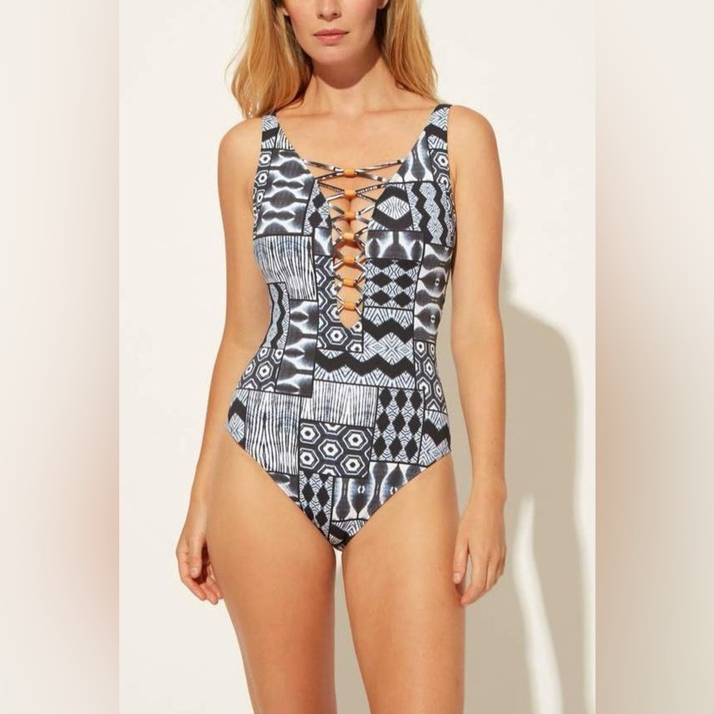 Bleu by Rod Beattie Island Time Lace Down One Piece Size 12